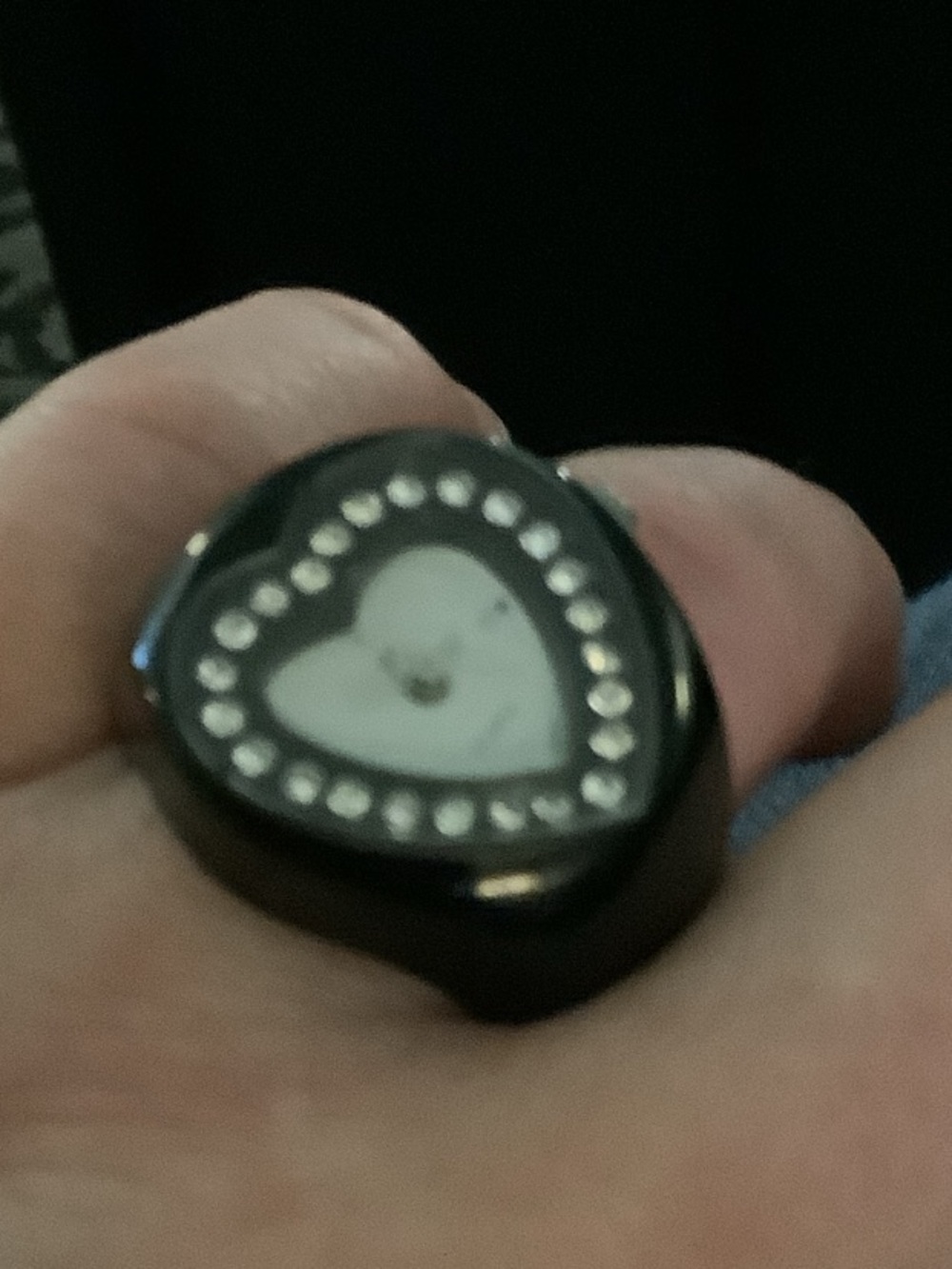 Heart Accent Black Watch Ring w/Rhinestones (Size 5-6)